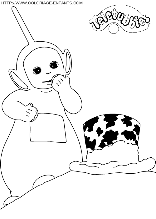 coloriage teletubbies tuby avec un chapeau