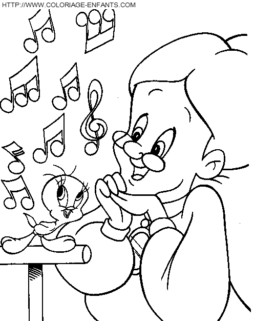 coloriage titi chante pour la grand mere