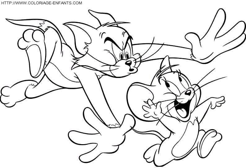 coloriage tom et jerry en cavale