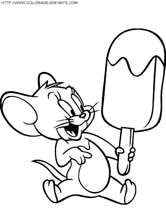 coloriage tom et jerry jerry avec une glace