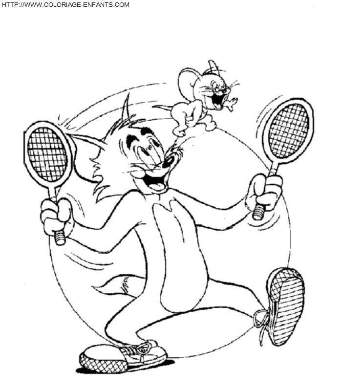 coloriage tom et jerry jouent au tennis