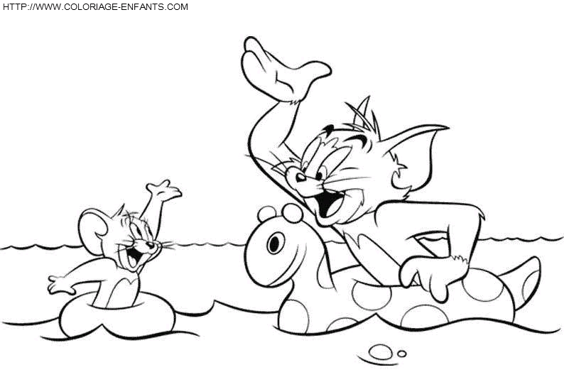 coloriage tom et jerry jouent dans la mer