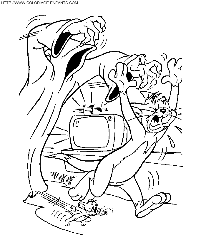 coloriage tom et jerry ont peur du fantome