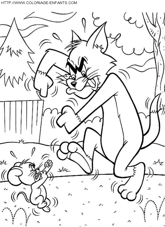 coloriage tom et jerry se bagarrent