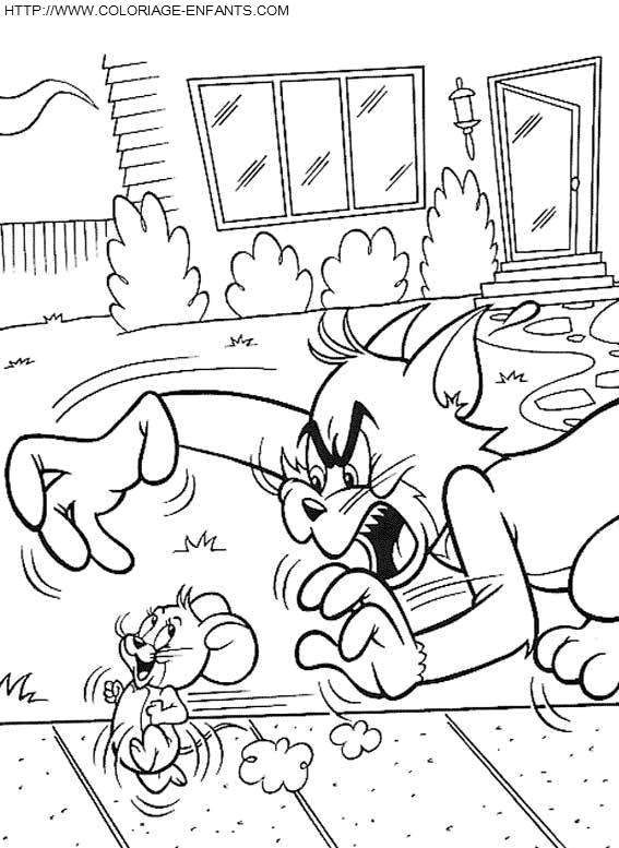 coloriage tom et jerry se coursent