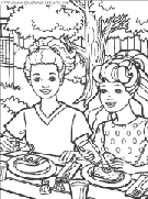 coloriage barbie et son amie au pique nique