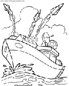 coloriage bateau fregate tirant des missiles