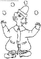 coloriage cirque clown jongleur avec des oeufs