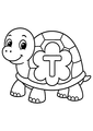 Coloriage Alphabet rigolo : tortue portant une fleur autour de la lettre T à imprimer