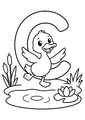Coloriage Alphabet rigolo : canard dansant près d'une mare autour de la lettre C à imprimer