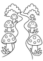 Coloriage des champignons alignés le long du sentier à imprimer