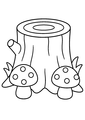Coloriage deux champignons ronds près d'une souche à imprimer