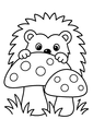 Coloriage un hérisson caché derrière les champignons à imprimer