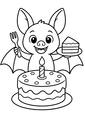 Coloriage Chauves souris : chauve-souris partageant un gâteau danniversaire à imprimer