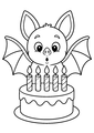 Coloriage Chauves souris : chauve-souris soufflant des bougies colorées à imprimer