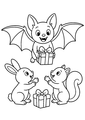 Coloriage Chauves souris : chauve-souris distribuant des cadeaux emballés à imprimer