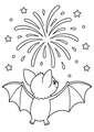 Coloriage Chauves souris : chauve-souris admirant un feu dartifice à imprimer