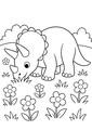 Coloriage triceratops broutant parmi les fleurs à imprimer