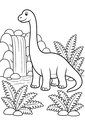 Coloriage dinosaure à long cou près d'une cascade à imprimer