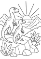 Coloriage deux dinosaures au coucher du soleil à imprimer