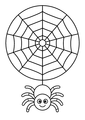 Coloriage Halloween araignées : araignée suspendue à une toile ronde à imprimer