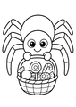 Coloriage Halloween araignées : araignée portant un panier de bonbons à imprimer