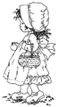 Coloriage Sarah Kay : fillette de dos portant un panier à imprimer