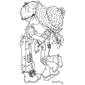 Coloriage Sarah Kay : deux fillettes en chapeaux se tiennent à imprimer