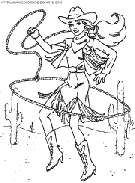 coloriage cowboy femme au lasso