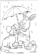 coloriage oui oui le lapin et le chien sous la pluie