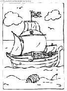 coloriage pirate bateau entoure de requins